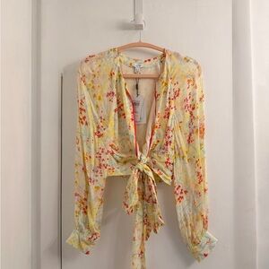 NWT Reiss Multicolor Floral Tie-Front Blouse 4